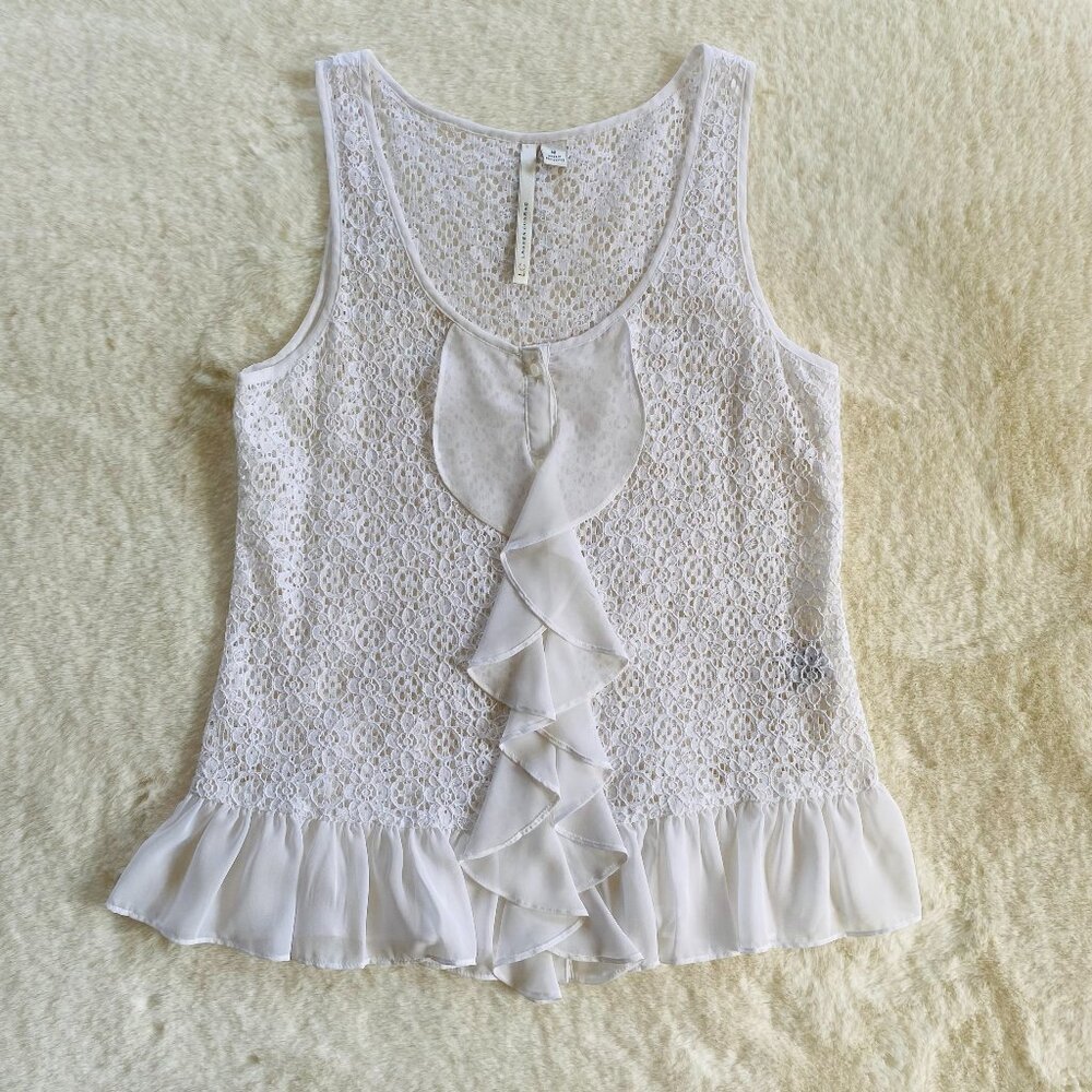 LC Lauren Conrad Lace Sleeveless Blouse with Sheer Ruffle Detail size Medium